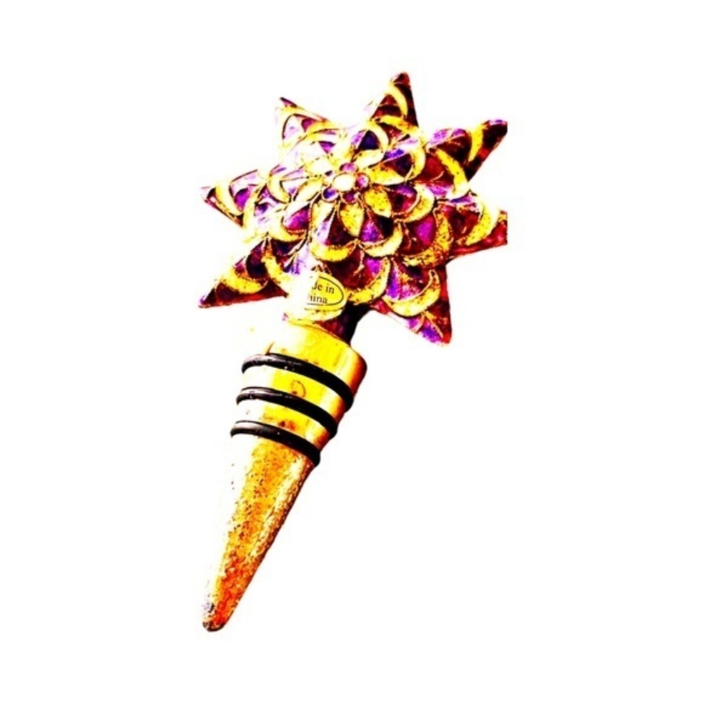 Bombay Cloisonné Star Bottle Stopper Gold Jeweled Purple Wine Barware